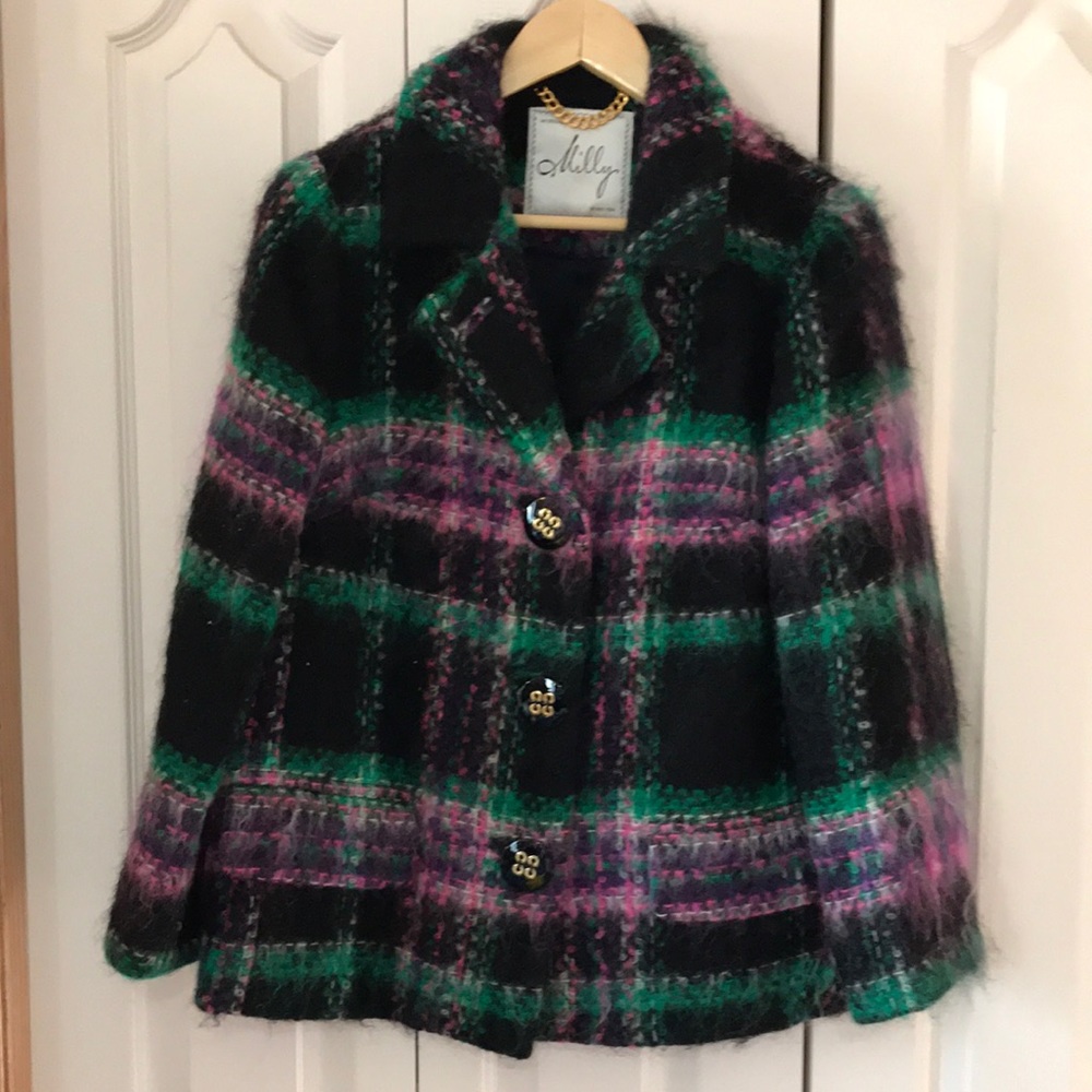 Milly of New York purple/green plaid jacket sz 6